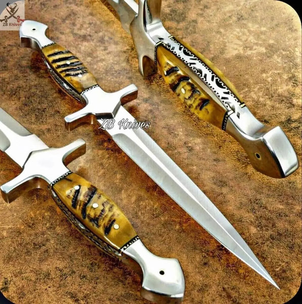 12" Inches Full Tang D2 Steel Dagger Knife + leather sheath 🗡️ - ZB Knives Store