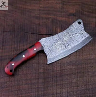 12" Inches HAND FORGED Damascus Steel Cleaver knife+ Leather sheath - ZB Knives Store