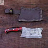12" Inches HAND FORGED Damascus Steel Cleaver knife+ Leather sheath - ZB Knives Store
