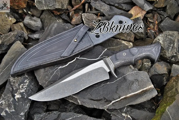 12" Inches HAND FORGED Fixed Blade 1095 High Carbon Steel Hunting Knife + leather sheath - ZB Knives Store