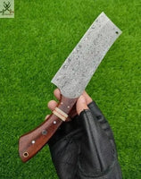 12" Inches HAND FORGED Full Tang Damascus Steel Cleaver Knife+ Leather sheath - ZB Knives Store