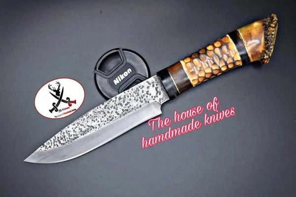 12" inches HAND FORGED Fixed Blade 1095 High Carbon Steel Hunting Knife + Leather Sheath - ZB Knives Store