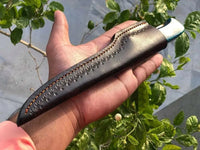 12" inches HAND FORGED Full Tang Damascus Steel Fillet Knife + Leather Sheath - ZB Knives Store
