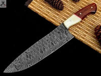 13.25" inches HAND FORGED Damascus Steel Chef Knife + Leather Sheath - ZB Knives Store