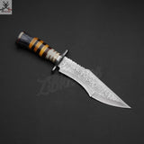 13.5" Inches HAND FORGED Full Tang Damascus Steel Hunting Bowie Knife+ Leather Sheath - ZB Knives Store