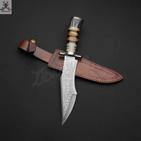 13.5" Inches HAND FORGED Full Tang Damascus Steel Hunting Bowie Knife+ Leather Sheath - ZB Knives Store