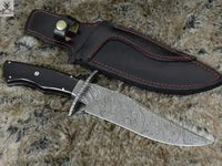 13" Inches HAND FORGED Damascus Steel Hunter Bowie knife+ Leather sheath - ZB Knives Store