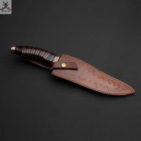13" Inches HAND FORGED Damascus Steel Hunter Bowie knife+ Leather sheath - ZB Knives Store