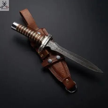 13" Inches HAND FORGED Fixed Blade Damascus Steel Dagger knife+ Leather Sheath - ZB Knives Store