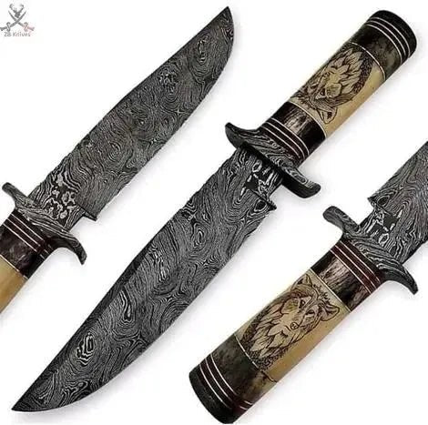 13" Inches HAND FORGED Fixed Blade Damascus Steel Hunting Bowie knife+ Leather Sheath - ZB Knives Store