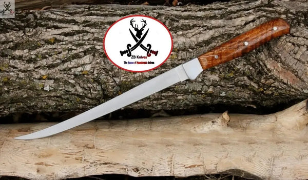 13" Inches HAND FORGED Full Tang J2 Steel Fillet Knife+ Leather sheath - ZB Knives Store