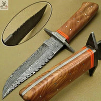 13" inch HAND FORGED Damascus Steel Hunting Bowie knife + Leather Sheath - ZB Knives Store