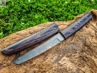 13" inches HAND FORGED Damascus Steel Katana Knife + Scabbard - ZB Knives Store