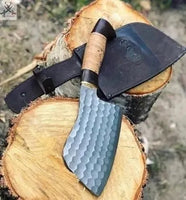 13" inches HAND FORGED Fixed Blade 1095 High Carbon Steel Cleaver Knife + Leather Sheath - ZB Knives Store