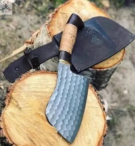 13" inches HAND FORGED Fixed Blade 1095 High Carbon Steel Cleaver Knife + Leather Sheath - ZB Knives Store