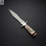 14" Inches HAND FORGED Damascus Steel Dagger knife+ Leather sheath - ZB Knives Store