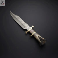 14" Inches HAND FORGED Damascus Steel Hunter Bowie knife+ Leather sheath - ZB Knives Store