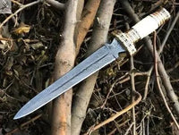 14" Inches HAND FORGED Fixed Blade Damascus Steel Dagger Knife+ Leather sheath - ZB Knives Store