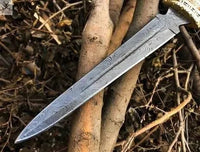 14" Inches HAND FORGED Fixed Blade Damascus Steel Dagger Knife+ Leather sheath - ZB Knives Store