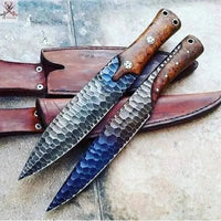 14" Inches HAND FORGED Full Tang 1095 High Carbon Steel Bowie Knife+ Leather sheath - ZB Knives Store