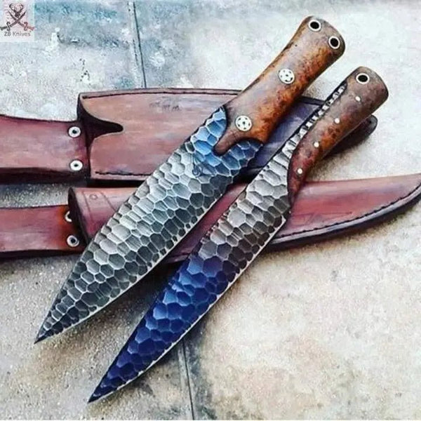 14" Inches HAND FORGED Full Tang 1095 High Carbon Steel Bowie Knife+ Leather sheath - ZB Knives Store