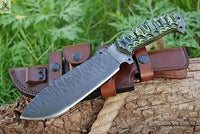 14" Inches HAND FORGED Full Tang 1095 High Carbon Steel Hunter Bowie Knife+ Leather sheath - ZB Knives Store