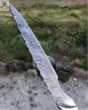 14" Inches HAND FORGED Full Tang Damascus Steel Fillet knife+ Leather sheath - ZB Knives Store