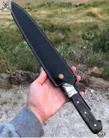 14" Inches HAND FORGED Full Tang Damascus Steel Fillet knife+ Leather sheath - ZB Knives Store