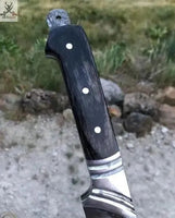 14" Inches HAND FORGED Full Tang Damascus Steel Fillet knife+ Leather sheath - ZB Knives Store