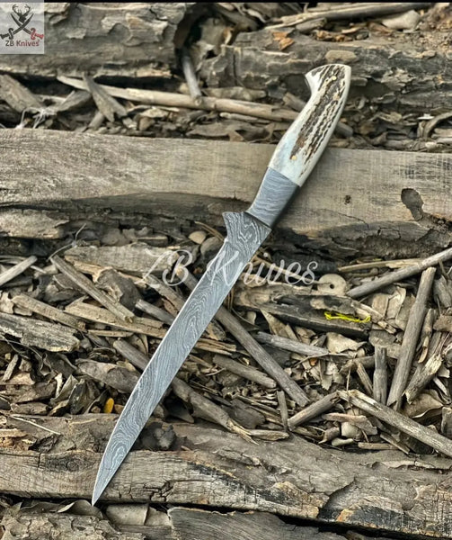14" Inches HAND FORGED Full Tang Damascus steel Fishing Fillet Knife + leather sheath 🎣 - ZB Knives Store