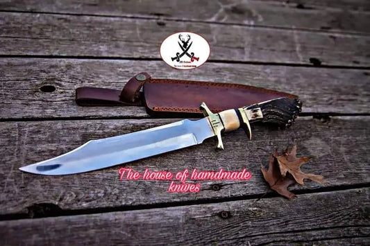 15.5" inches HAND FORGED Full Tang D2 Steel Bowie Knife + Leather Sheath - ZB Knives Store