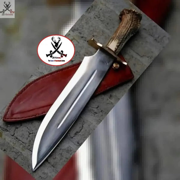 15.5"inches HAND FORGED Fixed Blade 1095 High Carbon Steel Bowie knife + Leather Sheath - ZB Knives Store