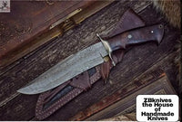 15" Inches HAND FORGED Fixed Blade Damascus Steel Hunter Bowie Knife + leather sheath - ZB Knives Store