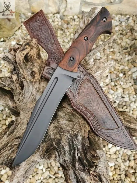 15" Inches HAND FORGED Full Tang High Carbon Steel Hunting Knife+ Leather sheath - ZB Knives Store