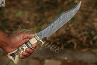 16 Inch Bowie Knife - Camel Bone Engraved Handle Knife with Leather Sheath - ZB Knives Store