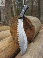 17" Inches HAND FORGED Fixed Blade Damascus Steel Kukri Knife+ Leather sheath - ZB Knives Store