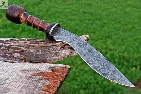 17"inches HAND FORGED Fixed Blade Damascus Steel Kukri Knife + Leather Sheath ZB Knives Store