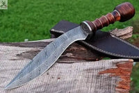 17"inches HAND FORGED Fixed Blade Damascus Steel Kukri Knife + Leather Sheath - ZB Knives Store
