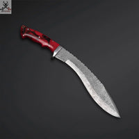 17"inches HAND FORGED Fixed Blade Damascus Steel Kukri Knife + Leather Sheath ZB Knives Store