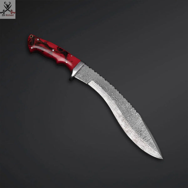 17"inches HAND FORGED Fixed Blade Damascus Steel Kukri Knife + Leather Sheath ZB Knives Store