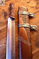 18.5" Inches HAND FORGED Full Tang 1095 High Carbon Steel Viking Seax Knife+ Scabbard - ZB Knives Store