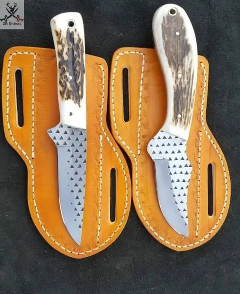 2 PCS HAND FORGED Full Tang 1095 High Carbon Steel Skinning Knives+ Leather sheath - ZB Knives Store