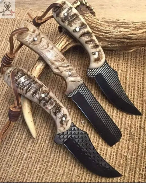 3 PCSHAND FORGED Full Tang 1095 High Carbon Steel Skinning Knife+ Leather sheath - ZB Knives Store