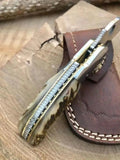 7.5" HAND FORGED Full Tang J2 Steel best folding hunting knife + Leather Sheath - ZB Knives Store