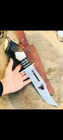 Custom Handmade Fixed Blade Damascus Steel Hunting Bowie Knife with Deer Stag Horn - ZB Knives Store