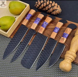 5 PCS HAND FORGED Full Tang 1095 high carbon steel powder coated Kitchen Set knives + leather case 💙💜💛 - ZB Knives Store