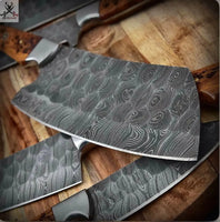 5 PCS HAND FORGED Full Tang Damascus Steel Kitchen Set Knives+ Leather Roll kit - ZB Knives Store