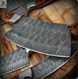5 PCS HAND FORGED Full Tang Damascus Steel Kitchen Set Knives+ Leather Roll kit - ZB Knives Store