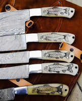 5 PCS HAND FORGED Full Tang Damascus Steel kitchen knives set - ZB Knives Store