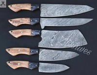 5 PCS HAND FORGED Full Tang Damascus Steel Kitchen Set knives+ Leather Roll kit - ZB Knives Store